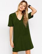 Asos Luxe T-shirt Dress With V Neck - Green