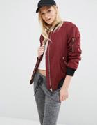 Pull & Bear Faux Fur Lined Bomber - Red