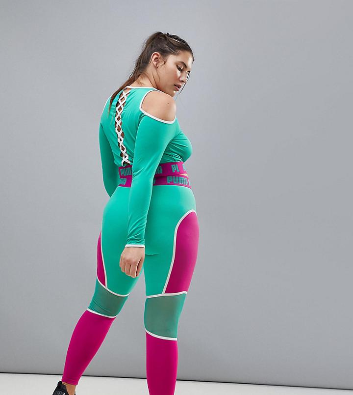 Puma Plus Exclusive To Asos Panel Mesh Leggings In Pink And Green - Red