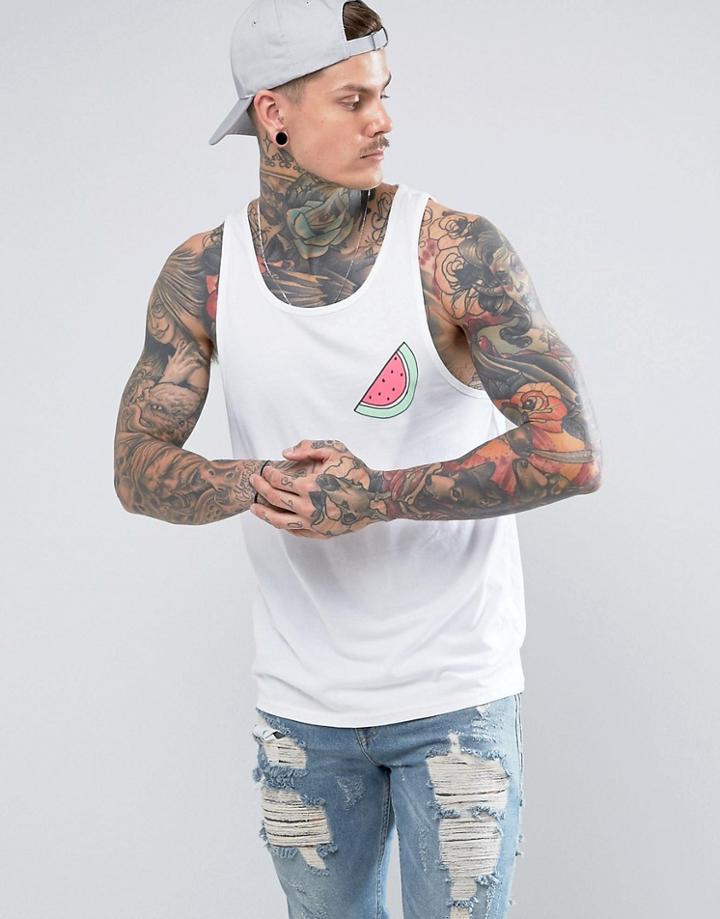 New Love Club Watermelon Print Tank - White