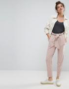 Asos Peg Pants With Oversized Bow In Stripe - Pink