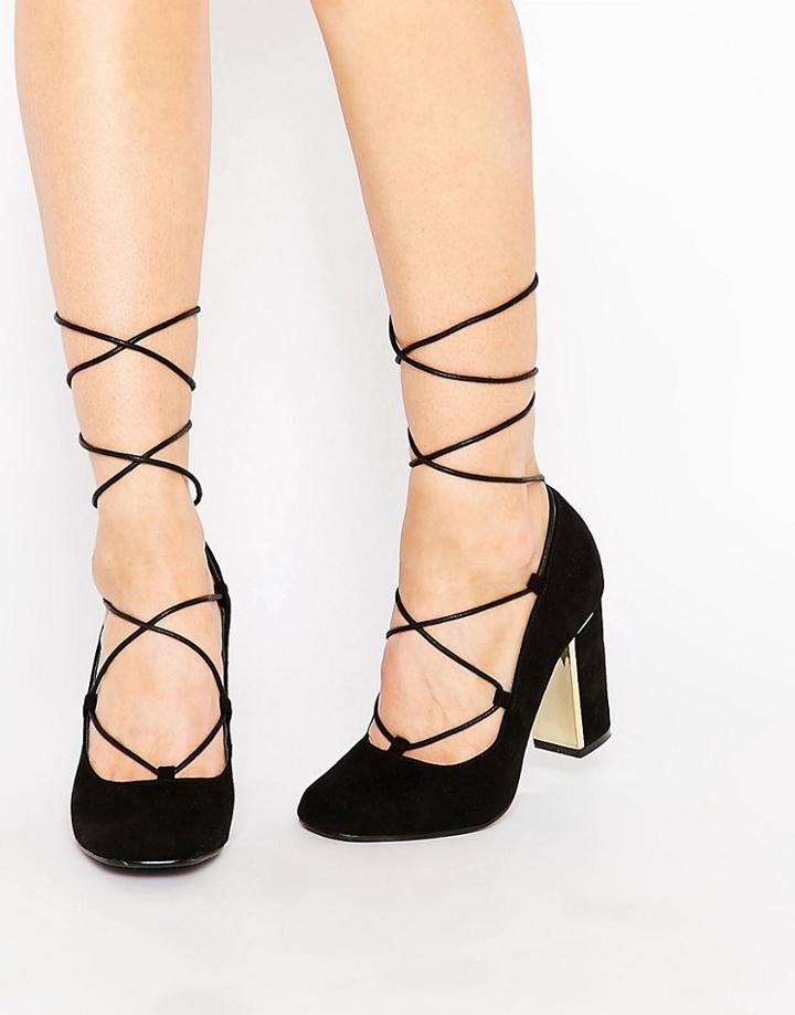 New Look Tie Up Block Heeled Shoe - Black