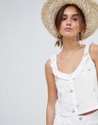 Mango Cherry Print Crop Cami Button Through In White - White