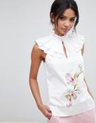 Ted Baker Terria Embroidered High Neck Top - White