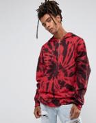 Granted Hoodie In Red Tie Dye With Quarter Zip - Red