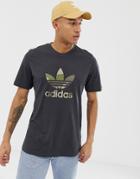 Adidas Originals Camo Trefoil Filled T-shirt In Black