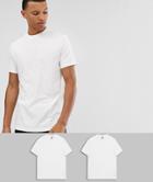 Asos Design Tall 2 Pack Organic T-shirt With Crew Neck Save - White