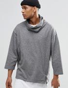 Asos Textured Funnel Neck Sweatshirt With Half Sleeves - Gray