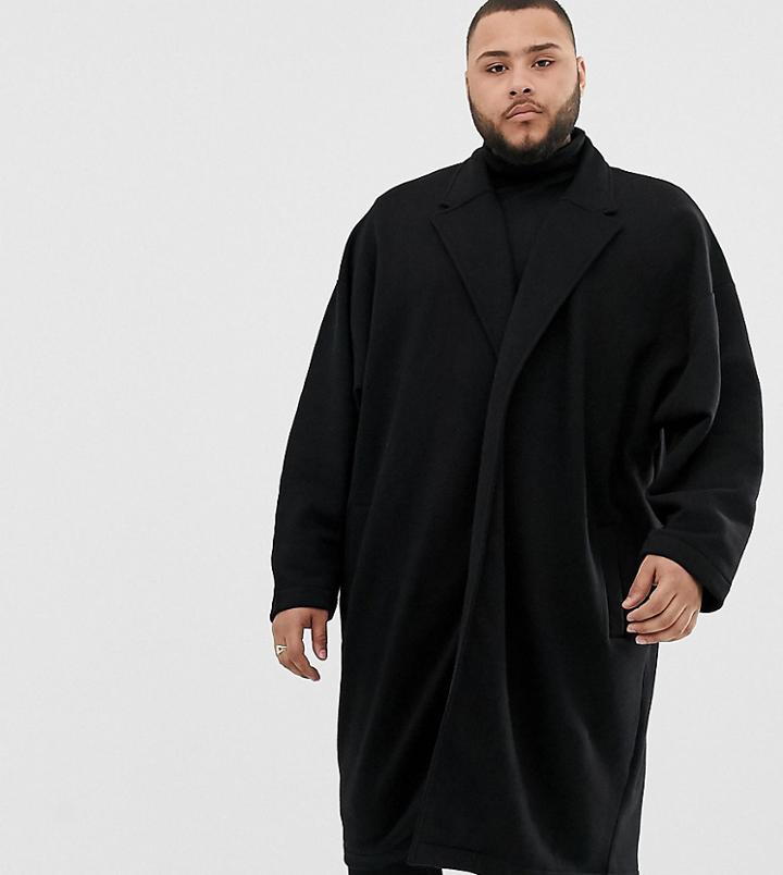 Asos Design Plus Extreme Oversized Jersey Duster Jacket In Black - Black