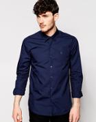 Peter Werth Formal Shirt With Concealed Button Down Collar In Slim Fit - Navy