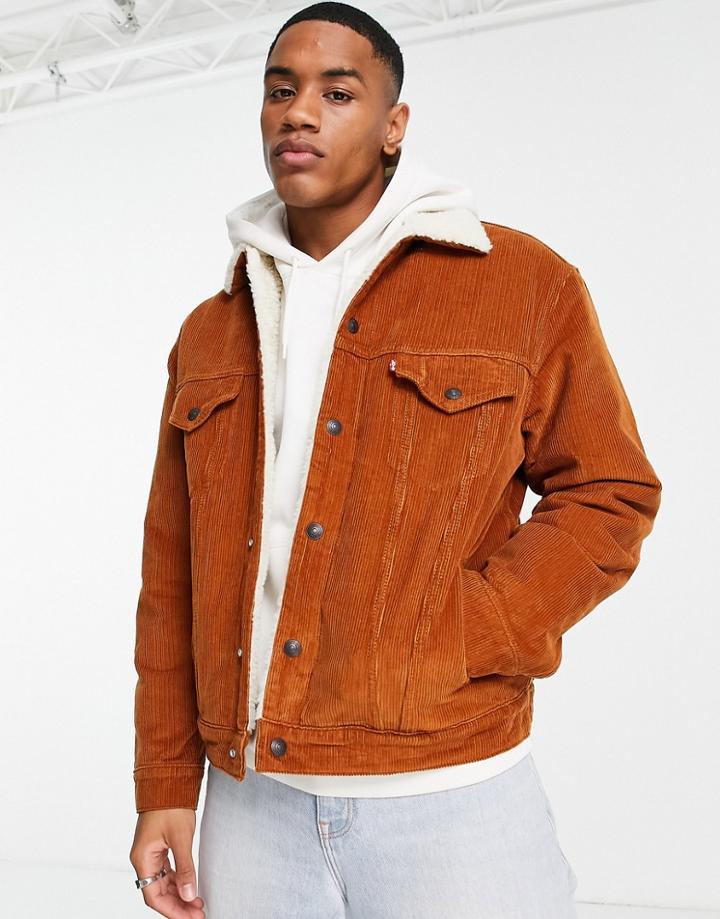 Levi's Sherpa Cord Trucker Jacket With Box Tab Logo In Tan-brown