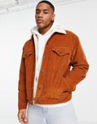 Levi's Sherpa Cord Trucker Jacket With Box Tab Logo In Tan-brown