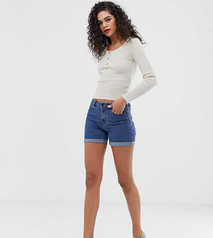 Vero Moda Tall Roll Hem Denim Shorts - Blue