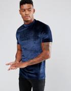 Asos Muscle T-shirt With Turtleneck In Velour - Navy
