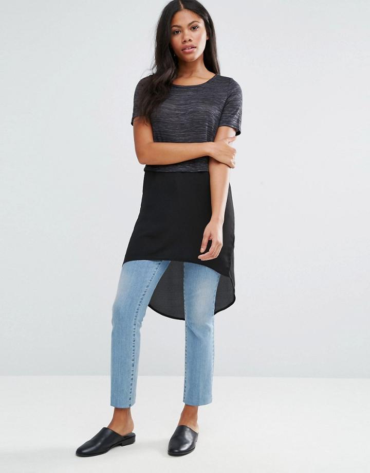 Vero Moda Juca Contrast Fabric Long Tunic Top - Gray