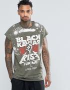 Black Kaviar Longline Sleeveless Tour T-shirt With Distressing - Green