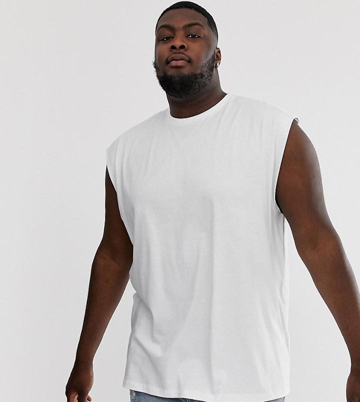 Asos Design Plus Oversized Longline Sleeveless T-shirt In White