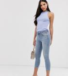 Asos Design Tall Lisbon Mid Rise Cropped Skinny Jeans In Mid Stone Wash Blue - Blue
