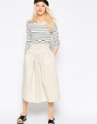 Asos Midi Skirt With Paperbag High Waist - Stone