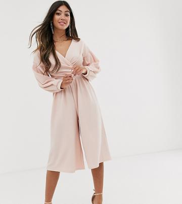 Boohoo Petite Off Shoulder Culotte Jumpsuit With Belted Waist In Blush - Pink
