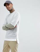 Asos Sweatshirt With Stepped Hem Extender In Gray And Green - Gray