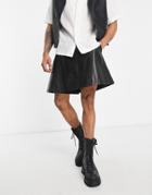 Asos Design Wrap Around Faux Leather Skirt With Snap Fasting-black