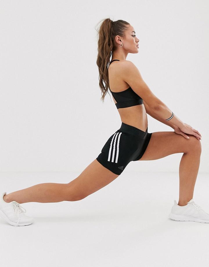 Adidas Training Three Stripe Bootie Shorts In Black - Black
