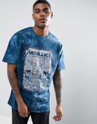 Asos Metallica Dropped Shoulder Oversized Band T-shirt With Tie Dye - Blue