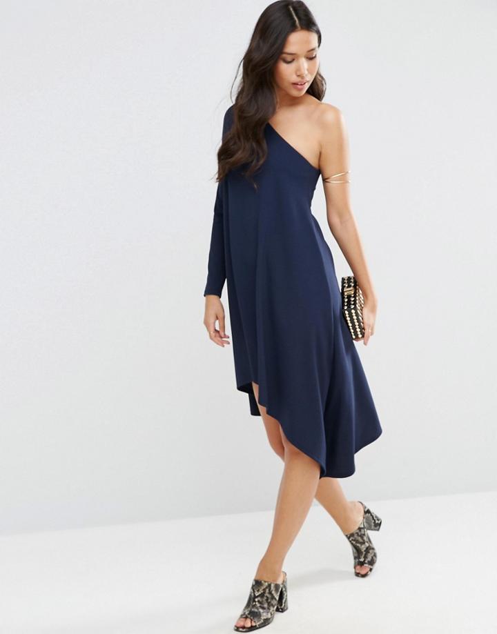 Asos One Shoulder Midi Smock Dress - Navy