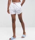 Asos Tall Swim Shorts In Marble Print With Orange Drawcord In Short Length - White