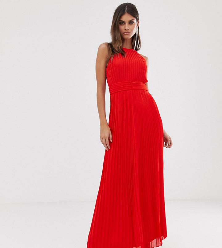 Tfnc High Neck Pleated Maxi Dress In Red