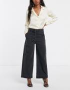 Asos Design Cropped Wide Leg Carpenter Jeans In Washed Black