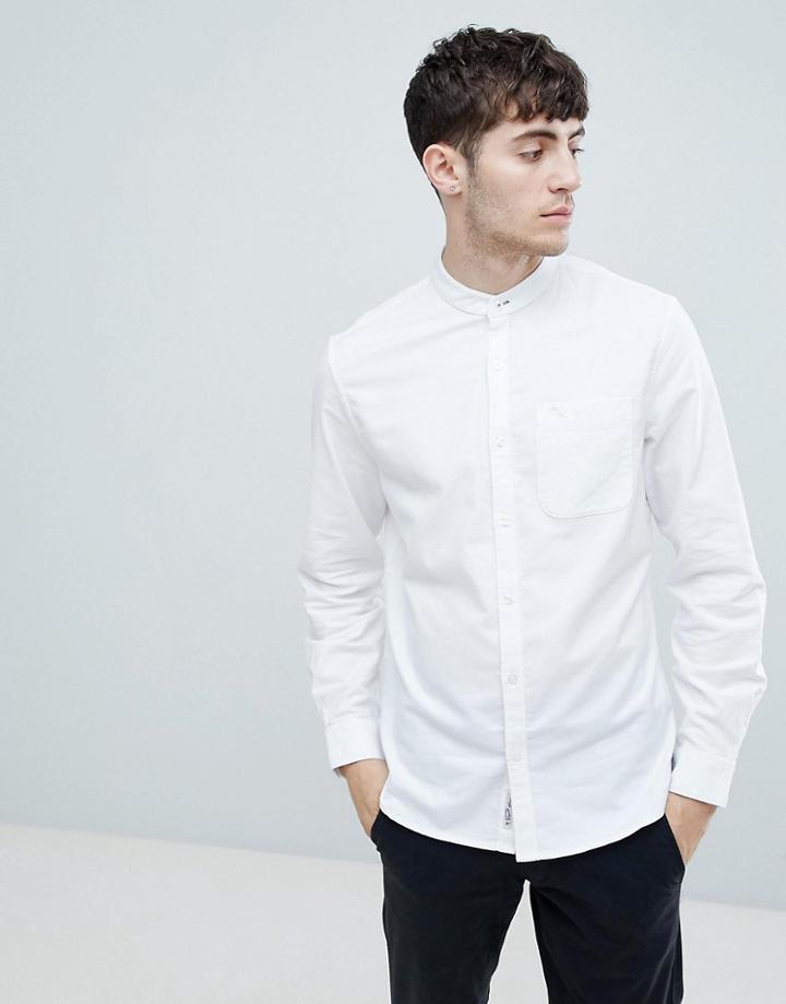 Original Penguin Grandad Collar Oxford Shirt Slim Fit Tonal Logo In White - White