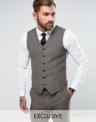 Heart & Dagger Slim Vest In Herringbone Tweed - Brown