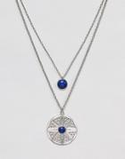Asos Design Engraved Sun And Stone Multirow Necklace - Silver