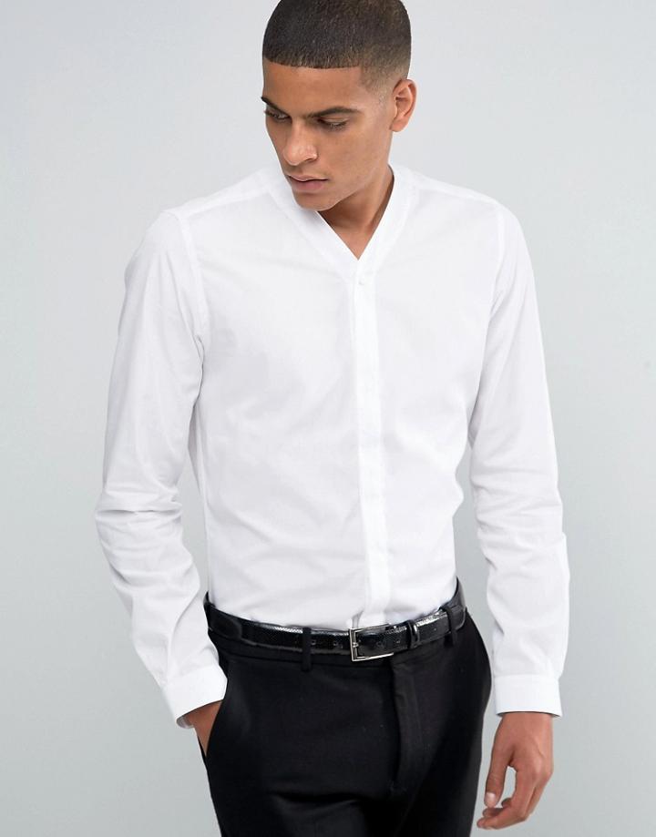 Hart Hollywood By Nick Hart Slim Smart Shirt With V Neck - White