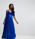 Asos Design Maternity Pleated Velvet Cowl Neck Maxi Dress - Blue