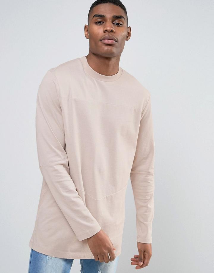 Asos Heavy Jersey Long Sleeve T-shirt With Cut And Sew Panel - Pink