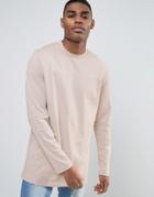 Asos Heavy Jersey Long Sleeve T-shirt With Cut And Sew Panel - Pink