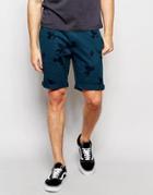 D-struct Leaf Print Turn Up Shorts - Blue