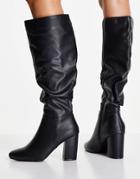 New Look Slouchy Heeled Knee High Boots In Black