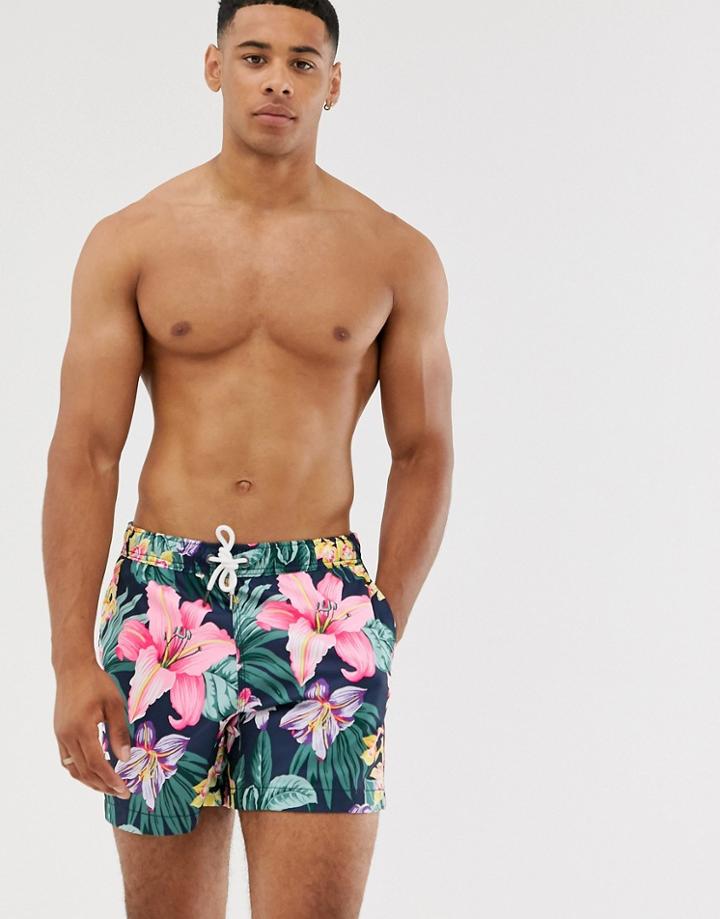 Abercrombie & Fitch 5 Inch Exploded Floral Print Swim Shorts In Black