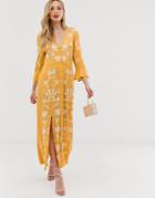 Asos Design Embroidered Casual Maxi Dress-yellow