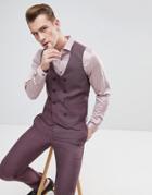 Asos Wedding Skinny Suit Vest In Damson Micro Texture - Purple