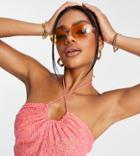 Asyou Ruched Cross Neck Halter Top In Floral Print - Part Of A Set-multi