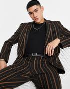 Asos Design Skinny Suit Jacket In Tobbaco Stripe-brown