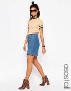 Asos Tall Denim Button Through Pencil Skirt In Mid Wash Blue - Blue