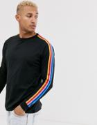 Asos Design Relaxed Long Sleeve T-shirt With Rainbow Taping In Black