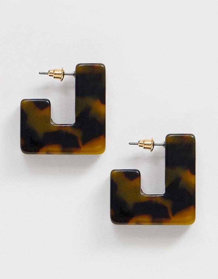 Asos Design Hoop Earrings In Thick Square Tortoiseshell Resin Design - Multi