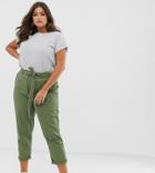 Asos Design Curve Washed Soft Twill Tie Waist Casual Pants - Green